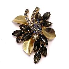 Vintage Verified Juliana D&E Floral Corsage Smoky Rhinestone Goldtone Pin Brooch picture