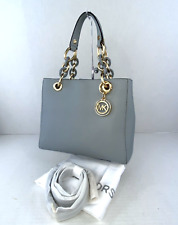 Michael Kors Sofia Mag Medium Handbag Purse Blue Leather Satchel Crossbody B3I picture