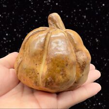 Vintage Hand Made Pottery Pumpkin Paperweight Signed By Artist Figurine 3”T 3”W picture