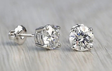 2 Ct Round Cut VVS1/ D Lab Created Stud Earrings 14K White Gold 7mm Screw Back picture