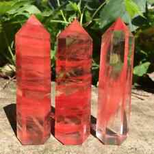 Red Smelting Cherry Quartz Tower Healing Crystal Point Chakra Reiki Obelisk Gift picture