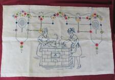 19C ANTIQUE WWI HAND EMBROIDERED DECORATIVE COTTON WALL RUG TAPESTRY picture