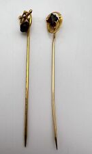 Vintage Pair Of Art Deco Gold Toned Red Gem Stick Pins picture