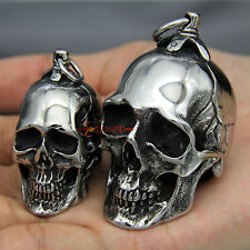 Men's Huge & Heavy Stainless Steel Skull Necklace Pendant Retro Silver Charm picture