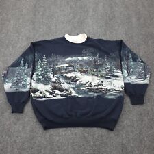 VINTAGE Art Unlimited Sweatshirt Mens XL Horses Deer Snow All Over Print USA picture