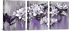 Purple Magnolia Art Set Elegant Flowers Canvas Painting for Wall Still Life Artw picture