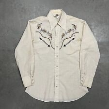 Vintage Western Pearl Snap Long Sleeve Collared Shirt Beige L picture