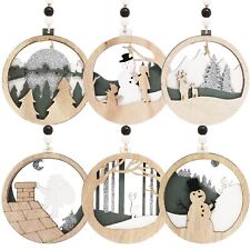 6 Pcs Wooden Christmas Ornaments Hanging Santa,Reindeer,Snowman Decoration picture