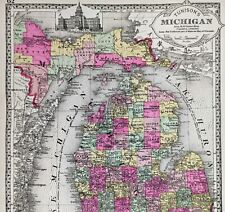 1897 MICHIGAN  Map ORIGINAL Keweenaw  Marquette Chippewa Menominee TUNISON picture