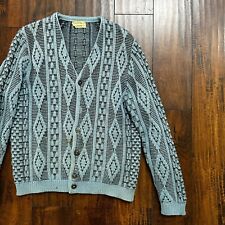 VTG RARE Caramy Cardigan Mens M Blue 1970s Corduroy Wool Button Up Aztec picture