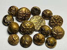 Antique Vintage Large Lot of 15 Early Golden Age Gilt Metal Buttons Bright Cut picture
