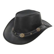 Mens Faux Leather Fashion Bucket Cap Cowboy Fedora Hat Wide Brim Outdoor Hats picture