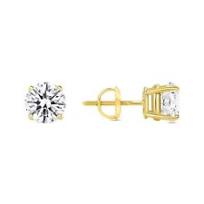 2 Ct Created Diamond Round Cut Real 14K Yellow Gold Stud Earrings Screw Back picture