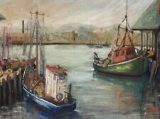 ANTIQUE EARLY AMERICAN IMPRESSIONIST GLOUCESTER HARBOR NAUTICAL OIL PAINTING picture