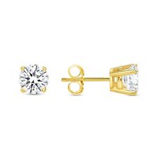 1.50 Ct Round 14K Yellow Gold Created Diamond Earrings Studs Basket Push Back picture