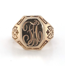 Vintage 10k Yellow Gold Men's Signet Ring Jewelry with Monogram (#J5949) picture