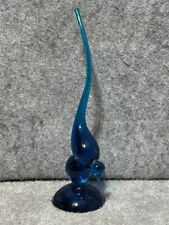 Vintage MCM Viking Glass Blue Bluenique Long Tail Bird Figurine Hand Made picture