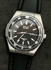 Vintage 1985 SEIKO SQ Sports 100 Men’s 40mm Quartz Watch Grey Black Dial Compass picture