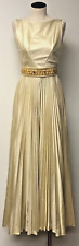 CHAMPAGNE IVORY VINTAGE AMAZING EVENING FORMAL JUMPSUIT KNIFE PLEAT PALAZZO S picture