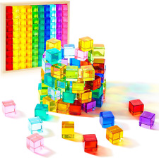 100 Pcs Acrylic Gem Cubes Blocks Translucent Rainbow Building Cubes Crystal Acry picture
