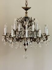 Antique French Empire Crystal Ebony Tole Chandelier 20 Lights Lead Crystal picture
