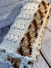 VINTAGE Granny Afghan Crochet Knit Throw Blanket 72x36 Browns/cream/orange-NICE picture