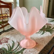 Viking Glass FROSTED SATIN Pink 6 Petal Footed Handkerchief Compote Vase picture