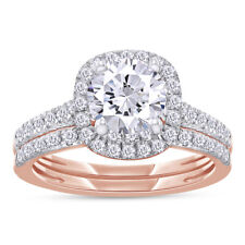 1.45ct Lab Grown Diamond Halo Cushion Frame Bridal Set Ring in 10K Or 14K Gold picture