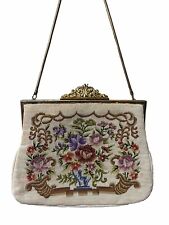 ANTIQUE Vintage 1950s Floral Needlepoint PETIT POINT French Style Purse Handbag picture