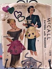 Vintage 1946 McCall’s 1278 Half Apron 3 Styles Heart Appliqué Transfer Sequins picture