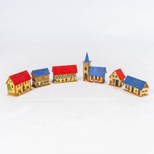 6 Antique Putz Miniature Village Buildings Church, School, Farm, Houses Germany picture