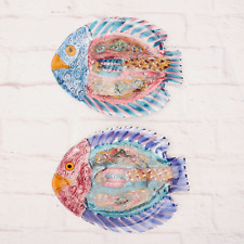Vintage Skyros Greek Hand Made Colorful Fish Serving Plate/Tray Pottery Set picture