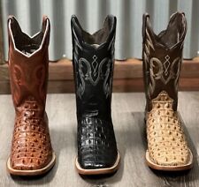 MEN'S RODEO COWBOY ALLIGATOR TAIL PRINT WESTERN SQUARE TOE BOOTS MEXICO PRODUCT picture