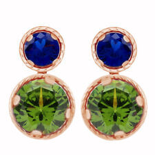 4.14 Ct Round Cut Peridot & Blue Sapphire 18K Gold Plated Dangle Earrings picture