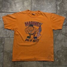 VINTAGE 70s Marine Corp Bulldog Army Military Shirt L M Mens Orange Thrashed Tee picture