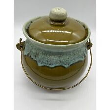 Vintage USA Hull Pottery Bean Pot Drip Glaze with Handle Green picture
