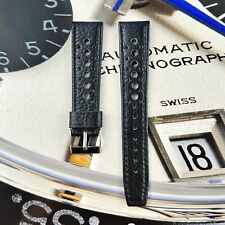 20mm Black Leather Perforated Watch Strap For TAG Heuer Carrera Autavia Corfam picture