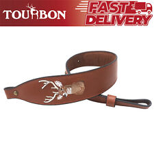 TOURBON Vintage Leather Rifle Sling Gun Carry Strap Soft Padded Hunting Adjusted picture