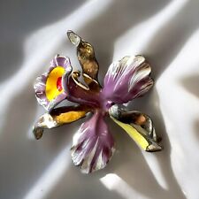 Vintage Mid-Century Purple Iris Enamel Flower Brooch Pin 1” Tiny picture