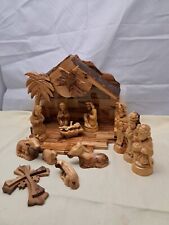 Nativity Scene Set Hand Carved in Holy Land Olive Wood Grown In Bethlehem 14 Pcs picture