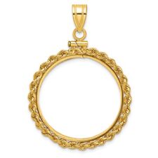 14k Yellow Gold 2mm Rope Screw Top 27mm Coin Bezel Pendant picture