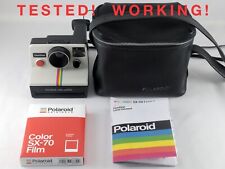 Vintage Polaroid SX-70 OneStep White Rainbow Stripe Instant Camera w/ Film Case picture
