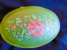 Antique Hand Painted Floral Frosted Green Glass Gold Hinged Trinket Dresser Box picture