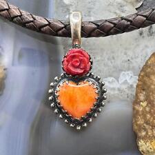 Carolyn Pollack Sterling Orange Spiny Oyster Heart Decorated Enhancer Pendant picture