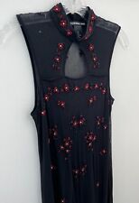 Vivienne Tam Rare Vintage 90s Sheer Black Mesh Red Beaded Maxi Dress Size 1 picture