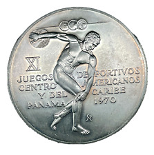 1970 PANAMA Central American Games Greek Disc Thrower Silver 5 Balboas Coin KM28 picture