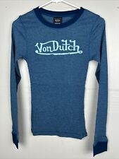 Von Dutch | Womens Vintage Inspired Long Sleeve Ribbed T-Shirt Blue | Medium picture
