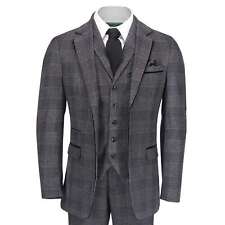 Mens Tweed Suit 3 Piece Grey Herringbone Check Retro Classic 1920s Tailored Fit picture