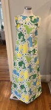 Vintage 1960s Holo-Holo Hawaii Sleeveless Yellow Green Floral Maxi Dress Small ? picture