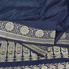 Sanskriti Vintage Blue Sarees Pure Satin Silk Woven Brocade/Banarasi Sari Fabric picture